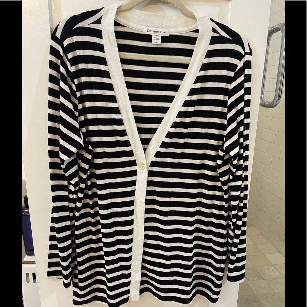 Lightweight, Year-Round Long Sleeve Cardigan Size 14 Black and Cream